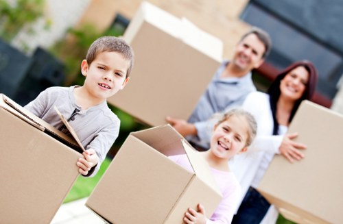 Neatly packed boxes and stored household items in a Mayfair storage unit