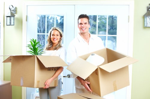 Packed student boxes prepared for relocation in central London
